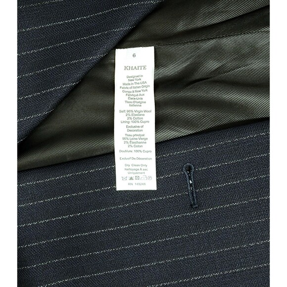 $2600 Khaite Kento Women's Double-Breasted Virgin Wool Coat Navy Striped Size 6 - Picture 6 of 6